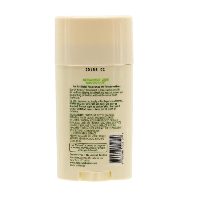 Dr. Natural Deodorant for Women and Men - Aluminum Free - Sulfate & Paraben Free, Cruelty Free- Deodorant Stick - 24 Hour Long Lasting Odor Protection -Bergamot Lime, 64g - Image 2